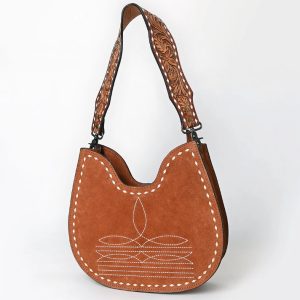 American Darling Suede Hobo Bag with Hand Tooled Leather Strap
