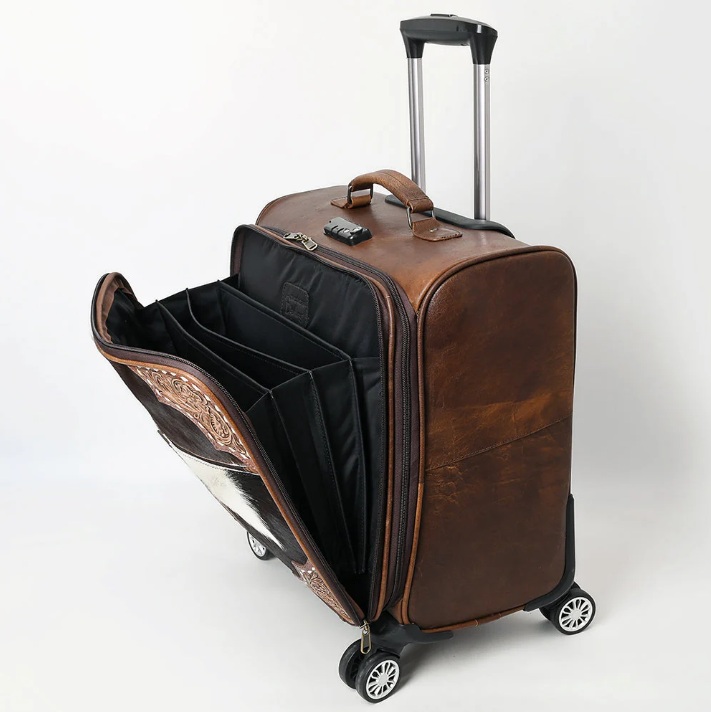 American Darling Cowhide & Tooled Leather Rolling Luggage - Little