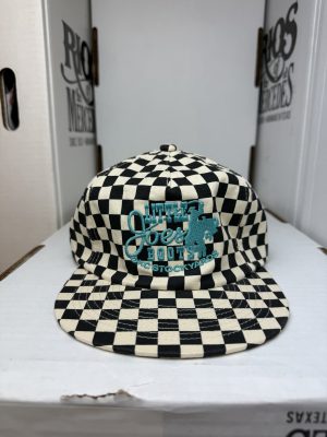 LJB B&W Checkered Hat with Turquoise Stitch